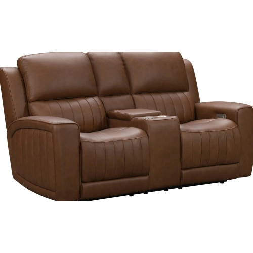 Pierce Zero Gravity Power Recline Loveseat with Power Head Rest Lumbar & Console in Brown Leather